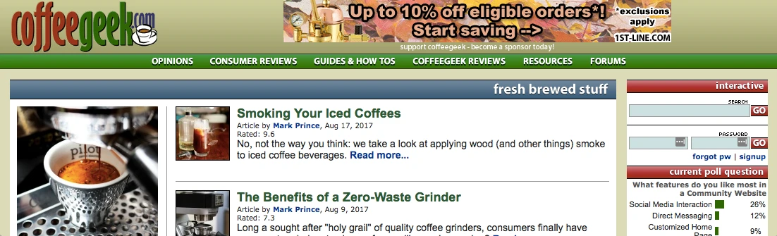 Screenshot of CoffeeGeek website