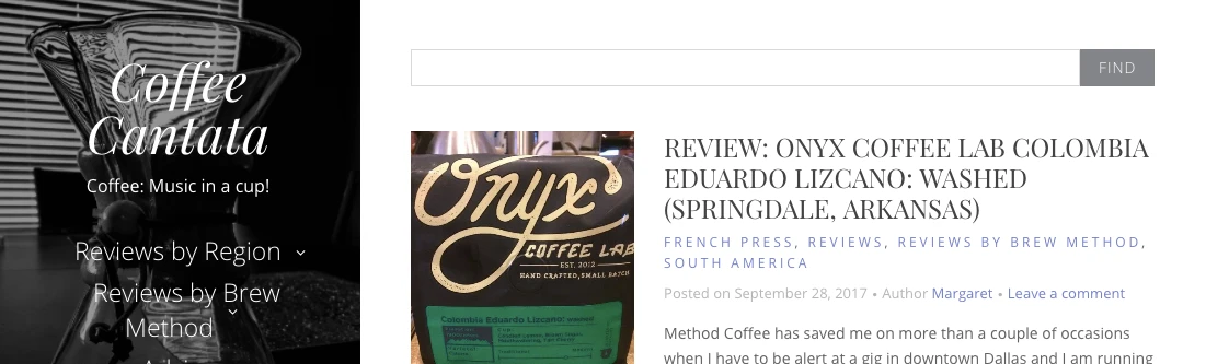 Screenshot of Coffee Cantata website