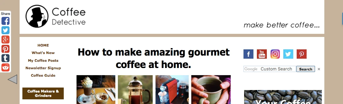 Screenshot of Coffee Detective website