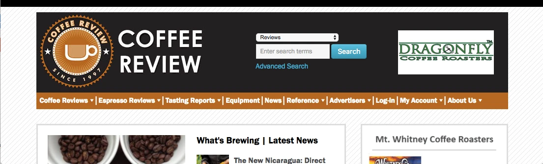 Screenshot of Coffee Review website