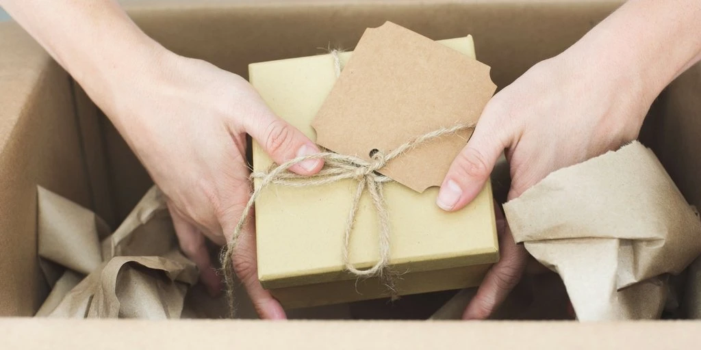 Hand holding wrapped package